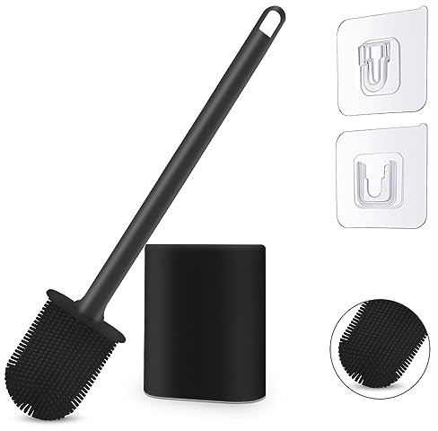 Samaly Silicone Toilet Brush, Bathroom Deep Cleaning Bowl Buddy Toilet Brush with Soft Flexible Bristles and No-Slip Plastic Handle, Toilet Brushes with holders and Base for Anti-drip
