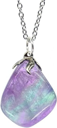 TENET - Ciondolo pendente con pietra dura vera minerale e catenina in acciaio insossidabile (FLUORITE EXTRA)