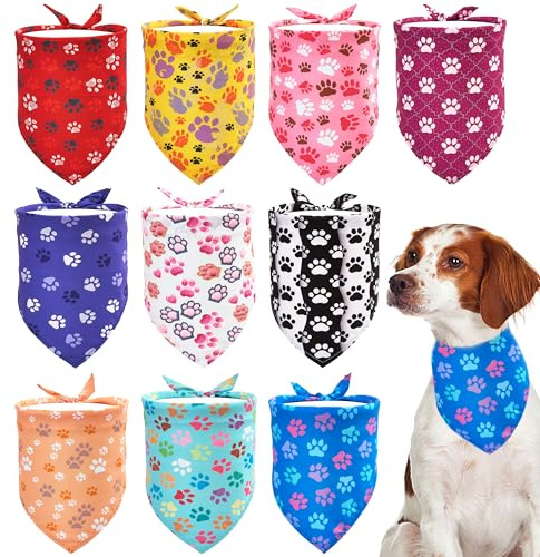 JpGdn 10PCS Big Dog Bandanas Large Breed Paw Print for Extra Large XL XXL Triangle Bibs Head Scarves for Boys Girls Grooming Accessories Costume