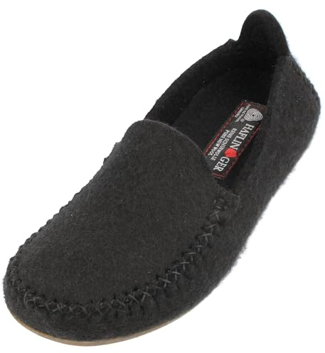 HAFLINGER Everest Mocassin Chaussons en feutre avec semelle en caoutchouc TR Semelle intérieure interchangeable, Noir , 40 EU