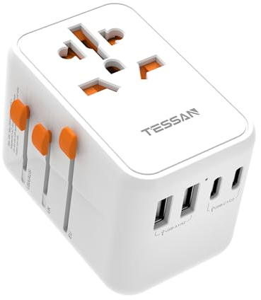 TESSAN 100W GaN Reiseadapter Weltweit, Schnellladung Adapter, Stromadapter mit 3 USB C und 2 USB A, Reisestecker für USA UK Italien Thailand Kanada Japan Australien, Steckdosenadapter