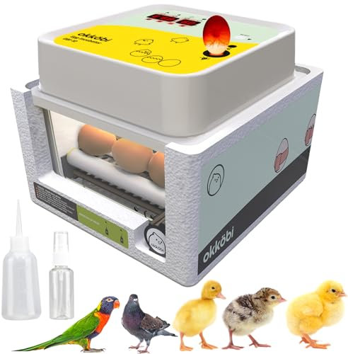 Okköbi OBI-12 Brutautomat für Hühner, Enten & andere Vögel + NEU + Brutautomat vollautomatisch + Temperaturkontrolle + Feuchtigkeitsanzeige + Integrierte Eierschale + 5 JAHRE SCHUTZ
