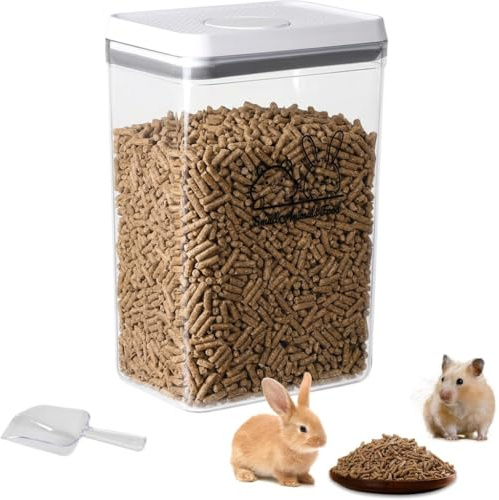 APITOS 3.4L Small Pet Food Container with One Button Opening Lid,Airtight Pet Food Storage,Clear rabbit food container Portable, Ideal for Rabbit, Hamster Sand, and Nuggets