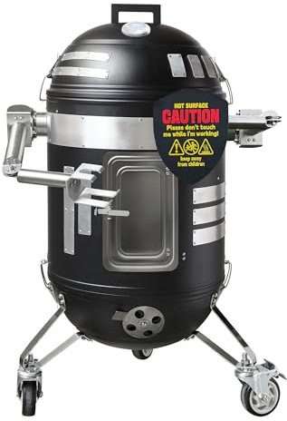 SPACEBOT Series - Parrilla para ahumar al aire libre, parrilla de carbón con termómetro, portátil de 17 pulgadas, 3 en 1, ahumar carne para acampar en el jardín, cocinar al aire libre y asar