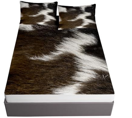 Surwin Spannbettlaken Tierische Textur Spannbetttücher Elastisch Bettlaken, 30 cm Steghöhe, Weiche Spannbetttuch Mikrofaser Spannleintuch mit 2 Kissenbezug (Dunkelbraun,140x200x30cm)