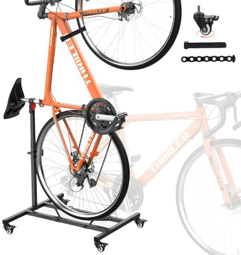 Vertical Bike Stand,Freestanding Space-Saving Bike Rack with Adjustable Height for Wheels Sizes up to 29”,Indoor Bike Storage Rack for Garage & Apartment,Upright Bicycle Floor Holder for MTB Road Bike