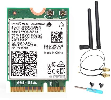 WiFi 6 AX201NGW M.2 Wireless-Karte, 2,4 Gbit/s 802.11ax, Bluetooth 5.2, Windows 10/11 kompatibel