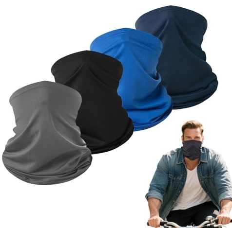 Neck Warmer Snood – 4 Pack Multifunctional Headwear Face Coverings, Bandana Face Mask, Balaclava Neck Scarf for Men & Women, Breathable Cycling Sports Gaiter