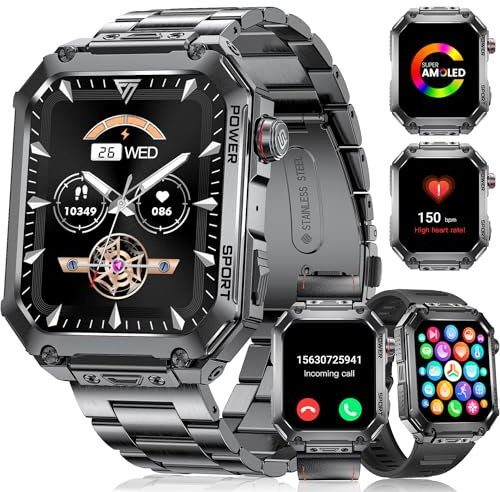 Reloj Inteligente Militar para Hombres 1.91'' Reloj 3 correas Deportivo con 100+ Modos Deportivos, Monitoreo de Frecuencia Cardíaca 24/7/SpO2/del Sueño, IP68 Impermeable para Android e iOS.