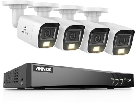 ANNKE 4K Kit de Cámara de Vigilancia Seguridad con Audio, 8CH 8MP Grabador DVR CCTV Recorder, 4pcs IP67 Cámara Exterior, Visión Nocturna en Color, Detección de Personas y Vehículos, sin Disco Duro