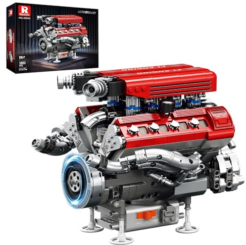 Reobrix Kit di Modellismo Motore V8 Adulti,33015 Modello di Motor per Auto