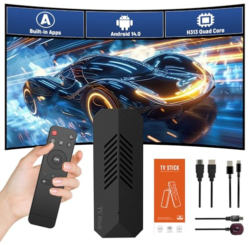 T3 Mini Chiavetta Android TV 14.0, Chiavetta TV HD Intelligente, Processore Quad‑core H313, Supporto WiFi, Lettore Multimediale Android Plug‑and‑Play per Home Theater e smart TV
