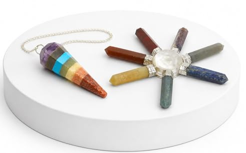 KULIA Sju Chakra Pendel Kristall med Pyramidgenerator Feng Shui Naturlig Ädelsten Kristall Dowing Pendel Kristallpunkter Altardekor Reiki Sten Gåva För Kvinna