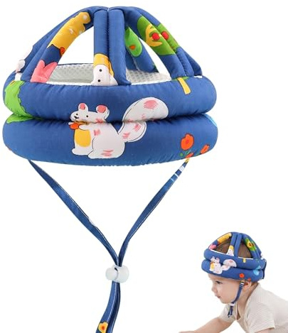 Casque Bébé Antichoc Protection Tête pour Apprendre à Marcher, Protège Tête Bébé Chute Ajustable 360°, Bonnet de Protection Anti-collision Doux, Motif Écureuil Bleu pour Nourrisson