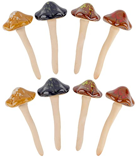Exttlliy 8Pcs Ceramic Garden Mushrooms Figurine Decorative Plants Stakes Accessories Lawn Ornaments Statue for Outdoor (Random Color) (Blooming-1)