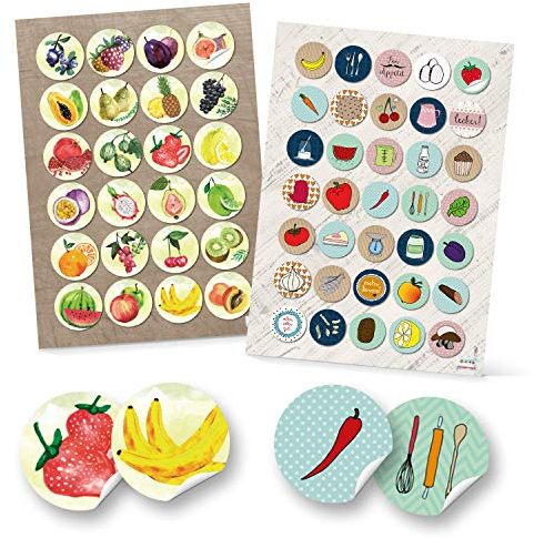 Logbuch-Verlag Aufkleber Set Früchte Küche Gemüse Kinder Sticker rund Etiketten lernen basteln 3 + 4 cm