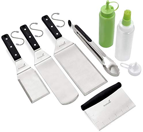 Juego de espátulas de metal, accesorios para plancha, espátula plana para parrilla, volteador de hamburguesas, utensilio de metal ideal para parrilla de barbacoa, de hierro fundido, grado comercial