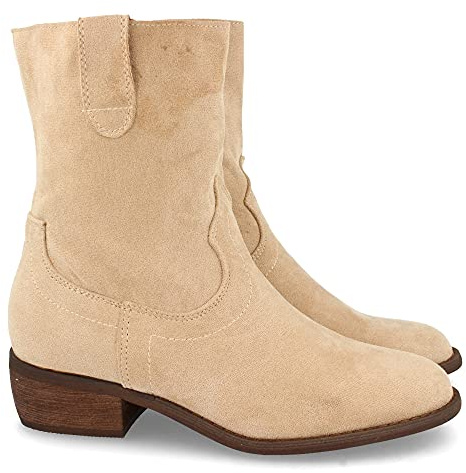 shoes&blues.es 61274-Botin de Tacon para Mujer, Comodos, con Punta Redonda, y Cierre de Cremallera, Otono Invierno 2021. Talla 36 Beige