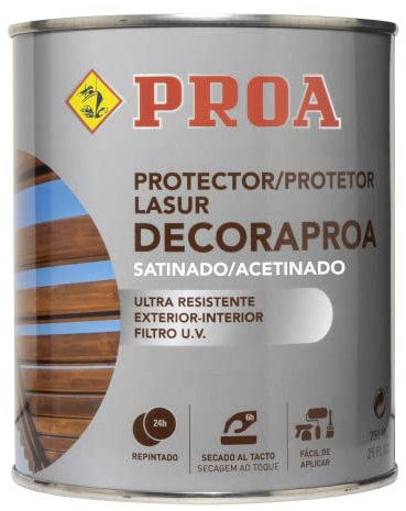 Lasur protector para madera exterior. Transparente. 4 L. Cuida y protege la madera con acabado natural. Satinado. Proa.