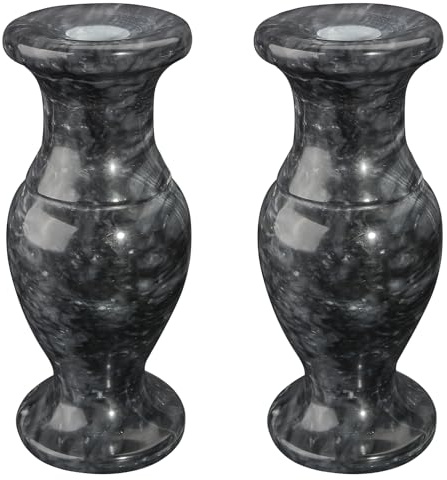 Natural Marble Cemetery Vase, Marble Flower Vases with Draining Holes for Home Tabletop, Cemetery Flowers, Memorial Grave Decorations (2Pcs, Black-9inches)