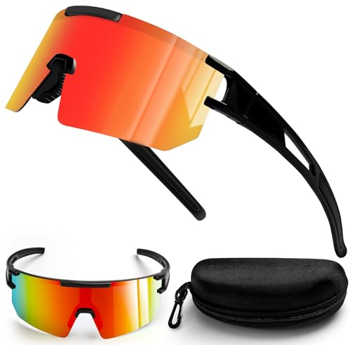 Schnelle Brille Rave, Sonnenbrille Fahrradbrille Herren Damen, UV400 Schutz Ski Sportbrille MTB Brille, Sunglasses mit Verstellbarem Bügel Radsportbrille für Radfahren Angeln Rennrad Sport (Orange)