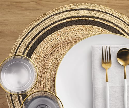 VINILIKO Design | Set de 4 Individuales de Mesa de Vinilo Carthago Negra Redonda diámetro 40 cm - Pack de 4, Salvamantel, Impermeable, Lavable, Antimanchas, Antideslizante