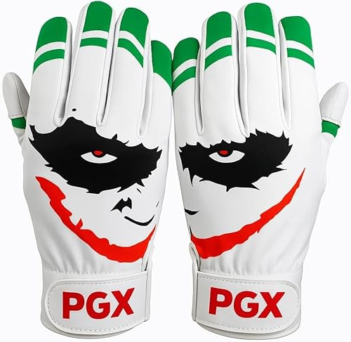 PGX Baseball Smiley Baseball Batting Gloves - Adult & Youth Baseball & Softball Gloves, Leather Palm, Wrist Strap for Secure Fit (Adult XL)