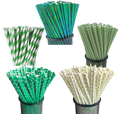 125 cannucce da cocktail, colore verde e bianco, a righe, a pois, in carta, 5 stili, per matrimoni, compleanni, feste, cocktail