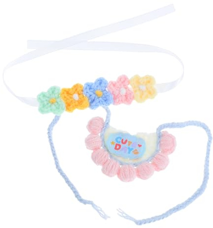 HONITANO Accessoires Tricotés pour Poupées Bavoir et Bandeau Fleuri Vêtements Réutilisables pour Peluches Ours Peluche et Poupées Décoratives Tenues pour Filles et Collectionneurs