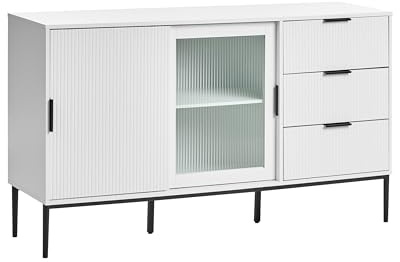 Beliani Aparador con Vitrina Moderno para Sala de Estar Dormitorio 2 Puertas de MDF Patas metálicas Blanco Leduc