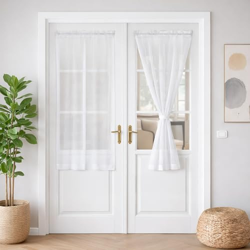 Deconovo Cortinas Translúcidas Voile para Salón y Dormitorio - 2 Piezas 55x150 cm, Blanco - Tejido Suave con Bolsillo para Barra, Apta para Puertas Correderas y Ventanas
