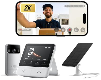 SwitchBot Sonnette sans Fil avec Camera, Panneau Solaire pour Sonnette, 2K Visiophone sans Fil avec écran de 4,3 Pouces, Visiophone Intelligente avec Grand Angle de 165 °