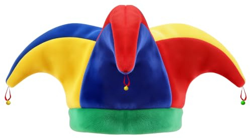 BORFUE Halloween Court Jester Clown Hat,Funny Multicolor Cap Headpiece for Masquerade Mardi Gras Carnival Party Festival Parade Cosplay Accessory