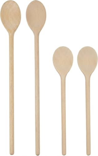 BICB Wooden Cooking Oval Spoons - 8”, 10”, 12”, 14” (35cm, 30cm, 25cm, 20cm) Long Mixing Set - Solid Beechwood Cookware - Perfect for Stirring, Mixing, Tasting, & Serving Food - Pack of 4