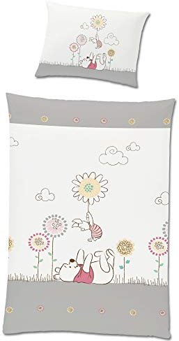 Disney Kleinkind Baby-Bettwäsche Winnie the Pooh Motiv Flower 100 x 135 + 40 x 60 cm 100% Baumwolle Linon Renforcé I-Aah Ferkel Pu Kanga Tiger Rabbit Ruh Puuh Piglet deutsche Größe Reißverschluss