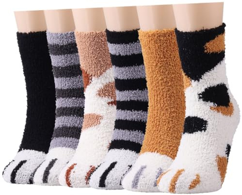 Toes Home Fluffy Bed Socks Womens, Winter Warm Fuzzy Socks for Girls Ladies | Cosy Comfy Thermal Fleece Socks, Cute Pattern Socks for Causal Home House Sleeping, 5/6 Pairs, Size UK 4-8