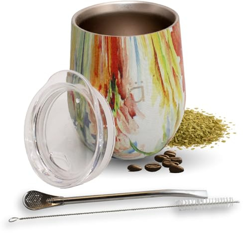 Kalmateh Yerba Mate Cup/Gourd 8oz, Stainless Steel Tea Cup, 3 Pcs Set Includes Bombilla Filter Straw & Cleaning Brush
