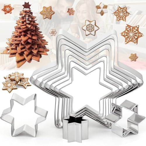 Srup 10 Piezas Juego cortadores de árbol de galletas de estrella, Cortadores de Galletas de Acero Inoxidable, Molde para Galletas de Acero Inoxidable Con Estrella de Cinco Puntas, Mini Molde Galletas