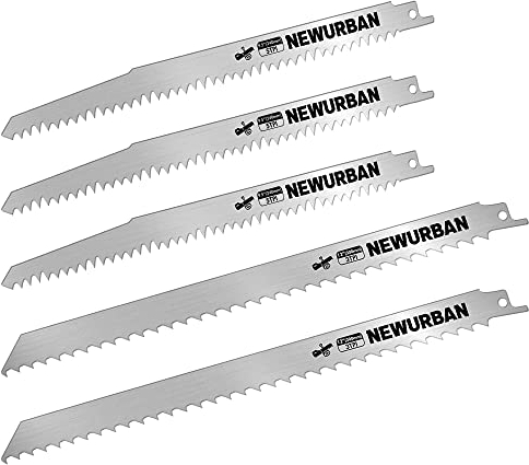 NEWURBAN Paquete de 5 Hojas de Sierra Recíproca de Acero Inoxidable Para Corte de Alimentos de Hueso de Carne Congelada 9 in (228 mm) - 3 piezas / 12 in (300 mm) - 2 piezas