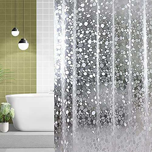 WedDecor Waterproof Heavy Duty PVC Clear 3D Effect Pebbles Pattern Shower Curtain Liner Mould & Mildew Resistant With 12 Curtain Hooks For Bathroom, 180cm x 180cm