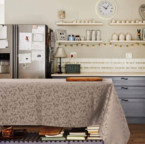 Riad Arredo Tovaglia di Natale Antimacchia Tessuto Jacquard Elengante Christmas Natalizia Moderna Idrorepellente (Tortora, 140x300 cm)