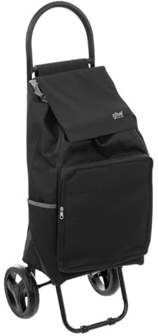 5 five simply smart 5five - Chariot de Course 2 Roues Nomade Métal Noir 40L - Léger - Poches Zippées - Compartiment Fraîcheur - Sac Amovible - Rangement Pratique