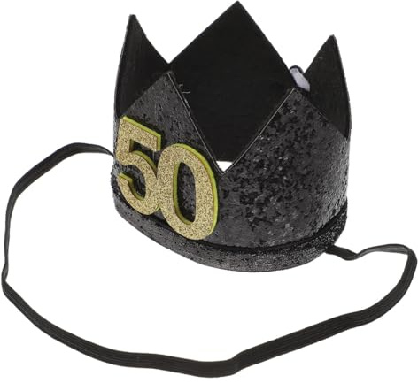 PRETYZOOM 50. Geburtstag Krone Schwarz Glitzer Geburtstag Kronenparty Stirnband für 50 Jahre Alte Geburtstagsfeier Dekorationen Geburtstagsfeier Hüte für Erwachsene