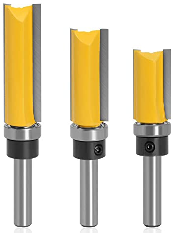 Treki 3pcs Fraise à Copier Routeur de Fraise à Bois 8mm Tige Fraise a Copier Tige Affleurant Fraise à Affleurer Fraise à Raser Mèche Droite avec Roulement Outils de Fraisage de Menuiserie Bricolage