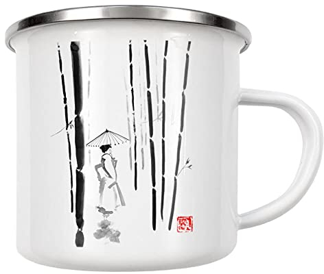 artboxONE Emaille Tasse Geisha in Bamboo Forest von péchane - Emaille Becher Natur