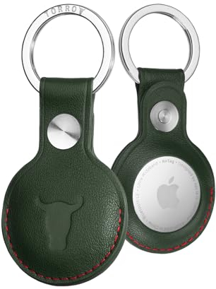 TORRO AirTag-Schlüsselanhänger - echtes Leder airtag anhänger mit gebürstetem metallring (Grün)