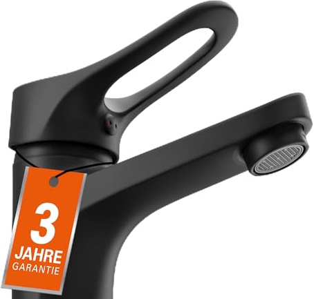 EISL NI075VEB VERONA Wasserhahn Bad, Mischbatterie für Waschbecken, Einhebelmischer Badezimmer, Waschtischarmatur schwarz mit Ablaufgarnitur, Waschbeckenarmatur, Schwarz matt