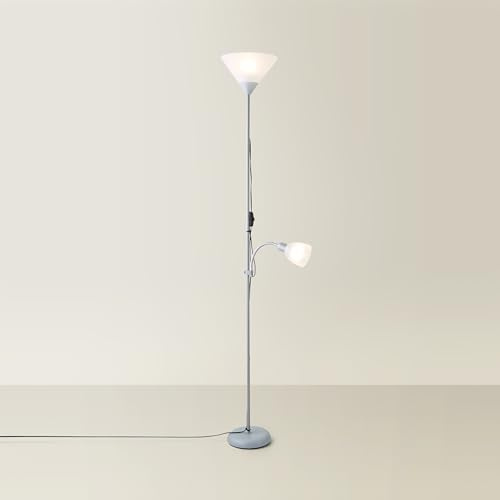 MiniSun | Modern Metallic Silver 2 Way Mother/Father and Child Floor Lamp | Floor Lamps & Torchieres, Home Décor & Improvement Essential | Includes LED Bulbs