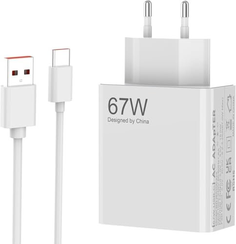 shefor 67 W turboladdare med USB C snabbladdare, kompatibel med Xiaomi Mi14 Mi13T Mi13T 13 13 Pro Mi12 Mi11 Mi10 Redmi Note 13 12 Pro 11 11s Poco M6 X6 typ C strömförsörjning