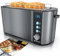 KESSER® Toaster mit Brötchenaufsatz, Langschlitz 4 Scheiben mit 6 Bräunungsstufen + Auftau- & Aufwärmefunktion, Abschaltautomatik, Liftfunktion, inkl. Krümelblech und Rezeptbuch Anthrazit